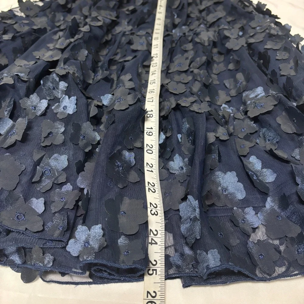 Eva‎ Franco Navy Blue Tiered Skirt Floral Applique Mesh Midi 6